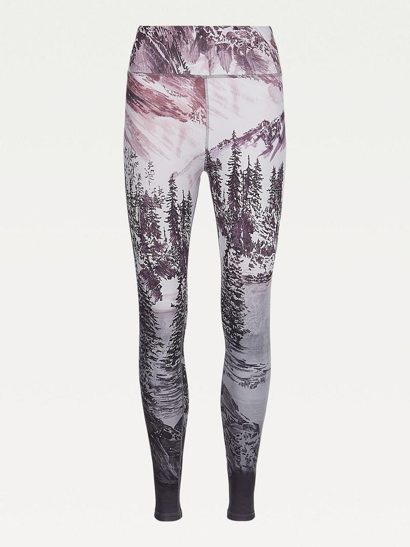 Női Tommy Hilfiger Icon High Derekú Print Legging Piros | HU 227ZUT